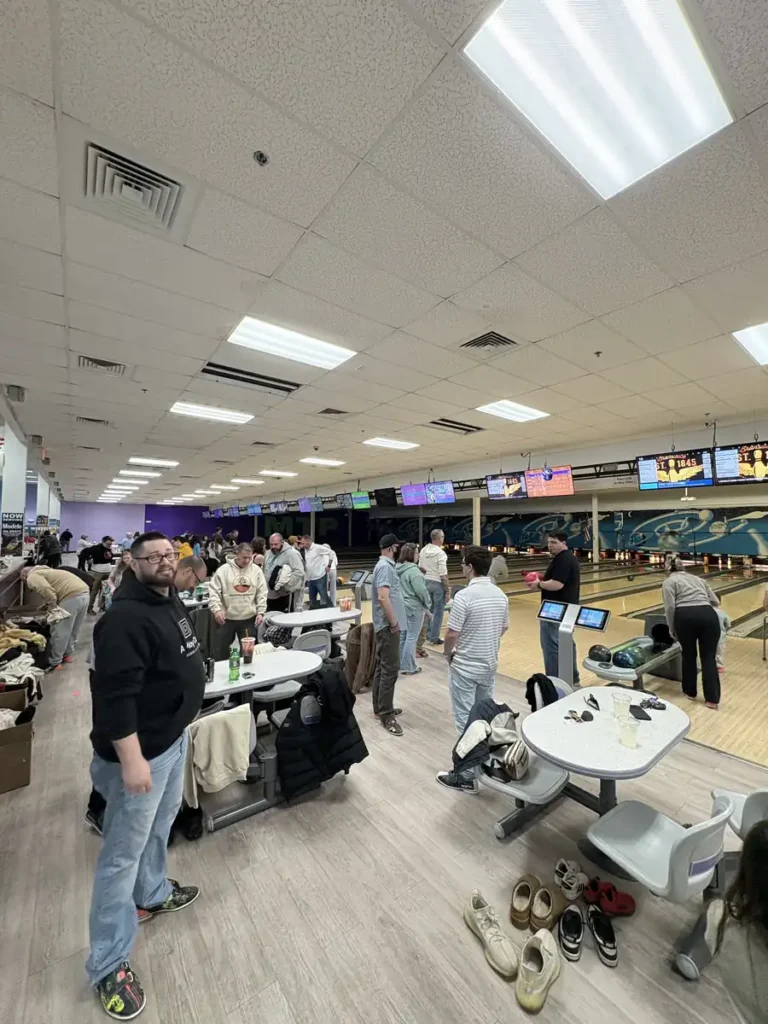 Wide view of the bowling alley during the Nashoba Springs group outing