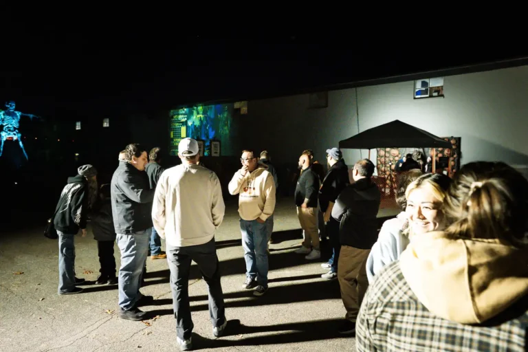 Guests waiting outdoors at night during the Nashoba Springs Fright Kingdom outing