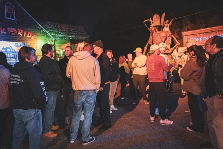 Nashoba Springs group gathered near the Coffin Ride at Fright Kingdom