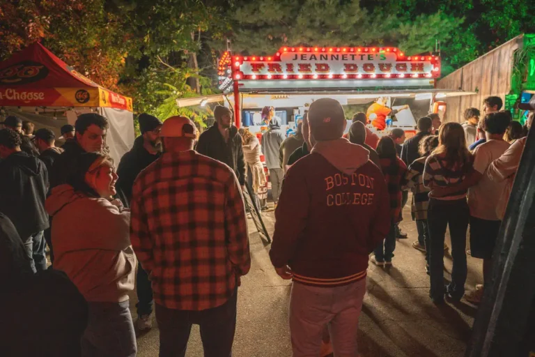Guests in line by the food stands at Fright Kingdom
